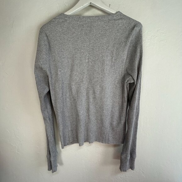 Aerie Womens Gray Ribbed Knit Long Sleeve Crew Neck Top Size XXL Pullover Casual - Picture 2 of 6